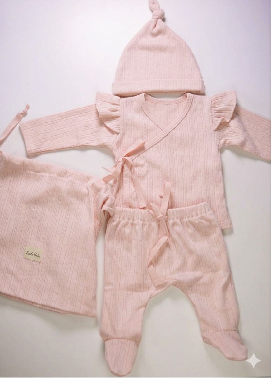 Komplet do szpitala — różowy z falbankami